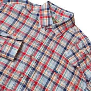 Perlis Men's Medium Plaid Button Down Crawfish‎ Logo Southern Prep Oxford Shirt